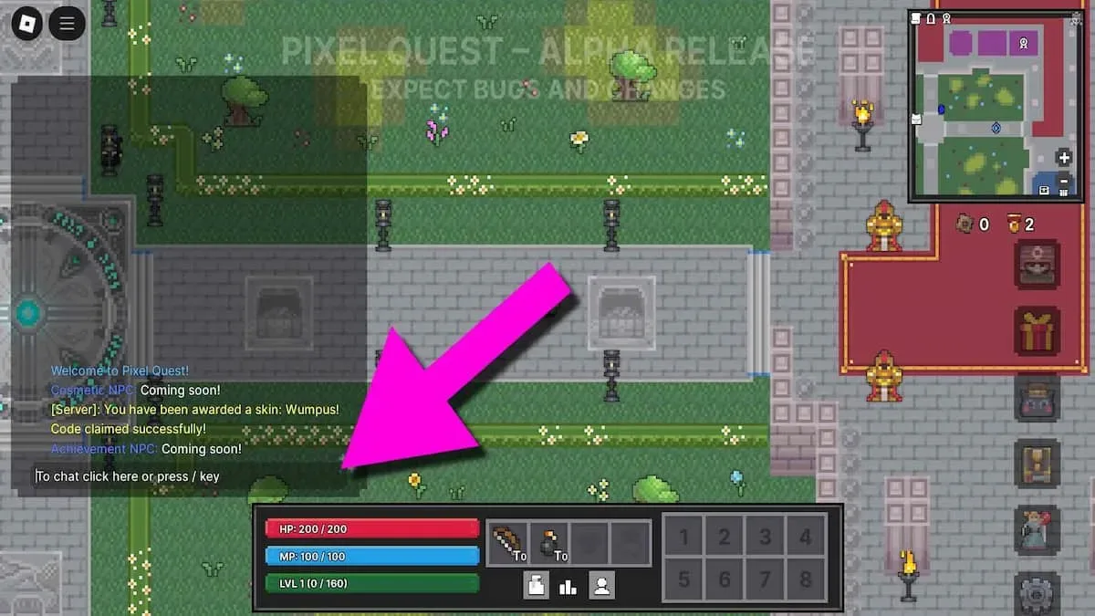 How to redeem codes in Pixel Quest