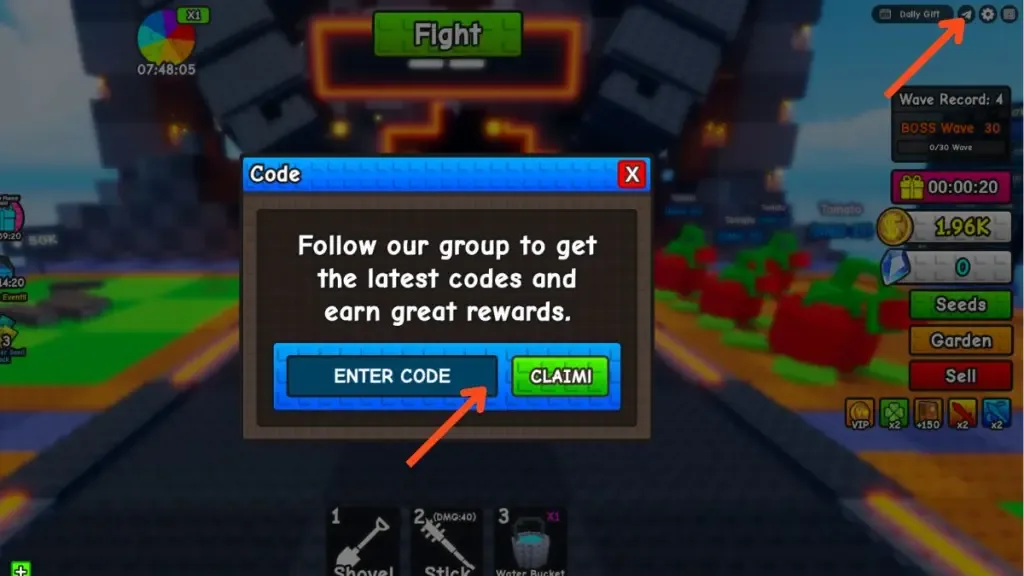 How to redeem codes in Plant Brainrot Simulator