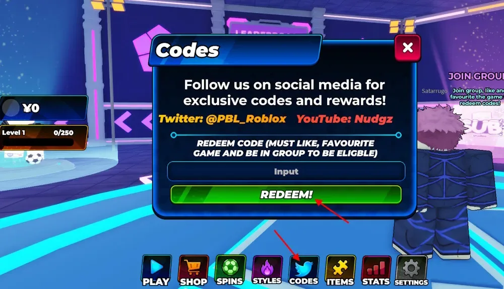 How to redeem codes in Project Blue Lock 2