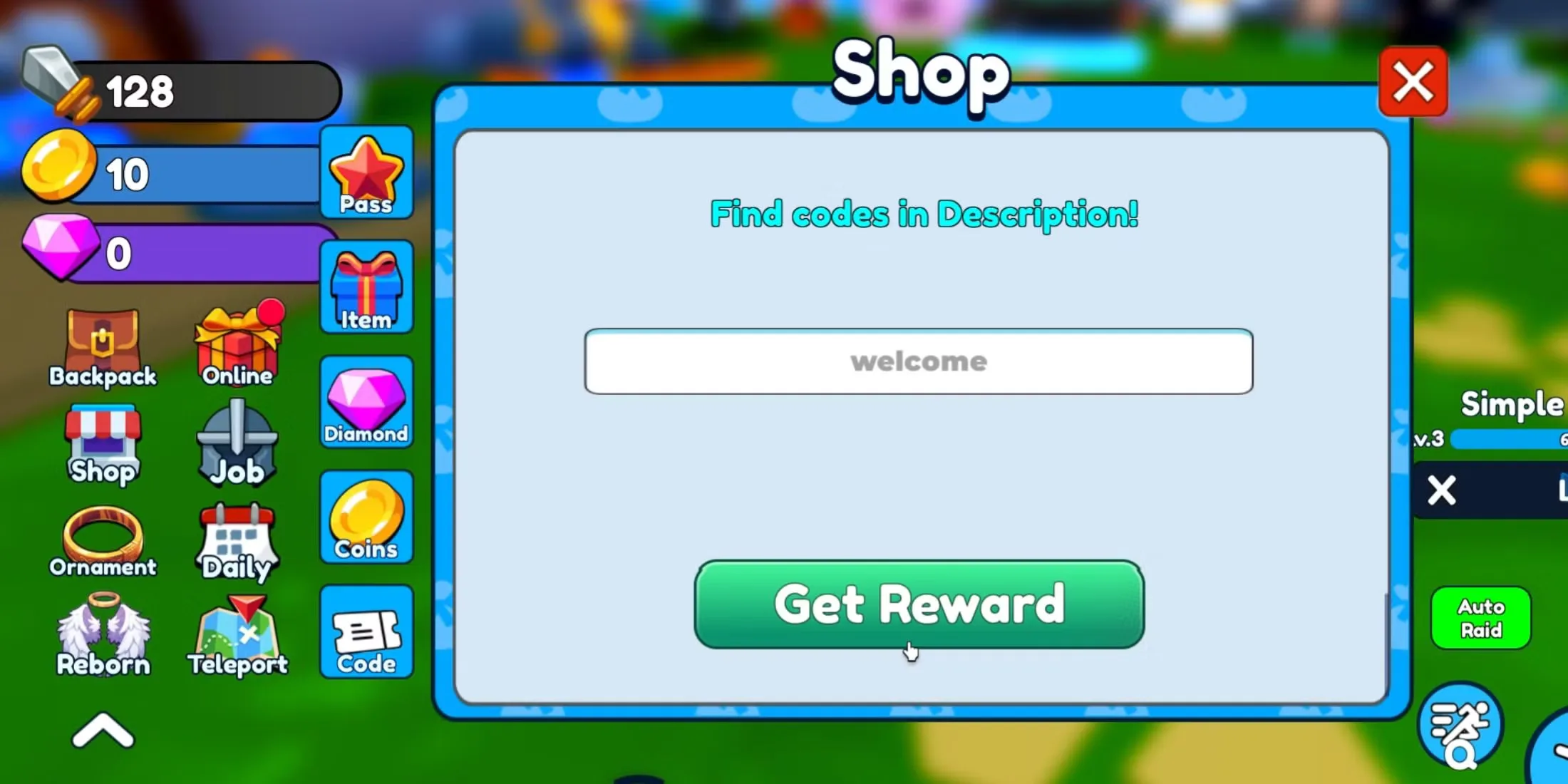 How to redeem codes in Reborn Skills Master