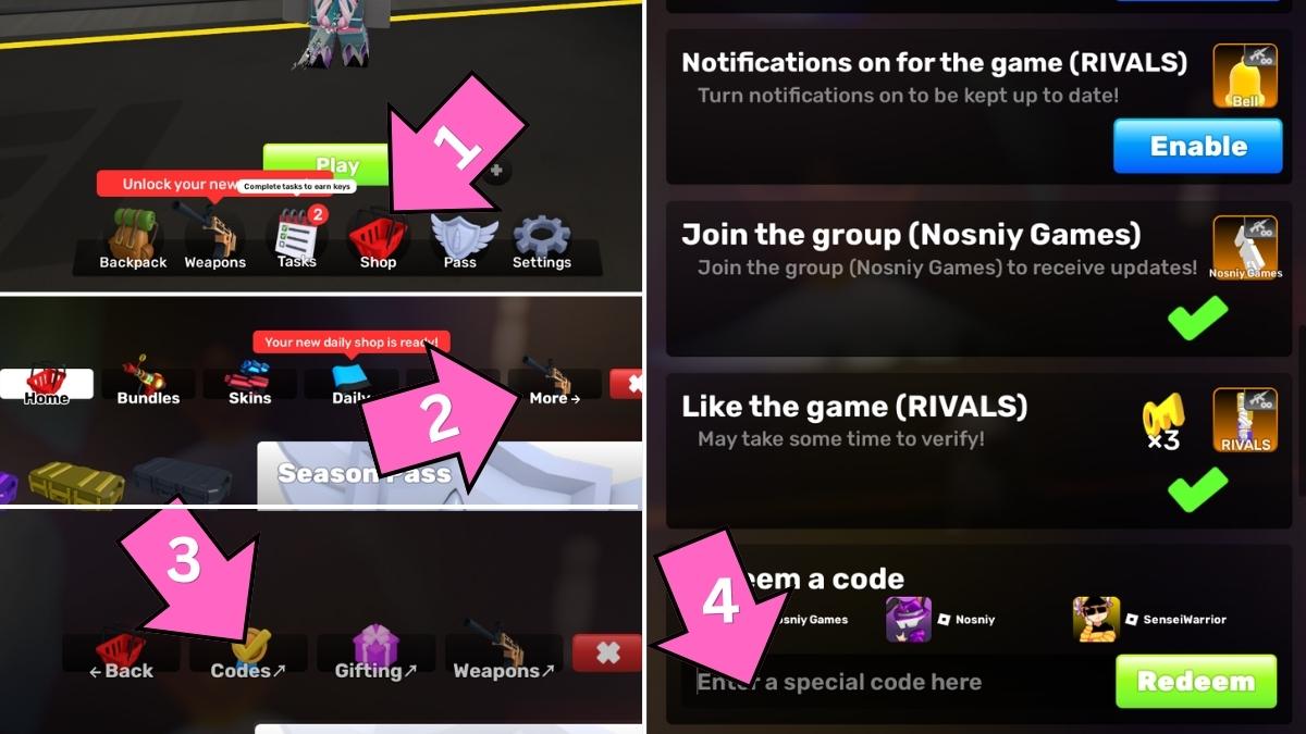 How to redeem codes in Rivals
