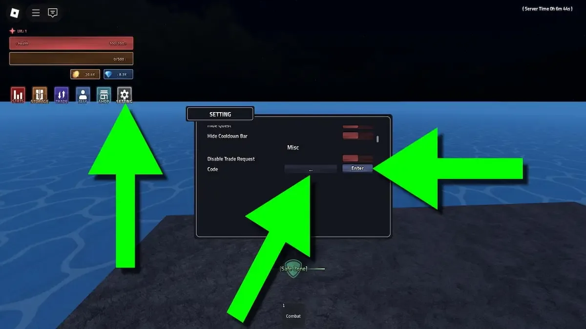 How to redeem codes in Rogue Piece