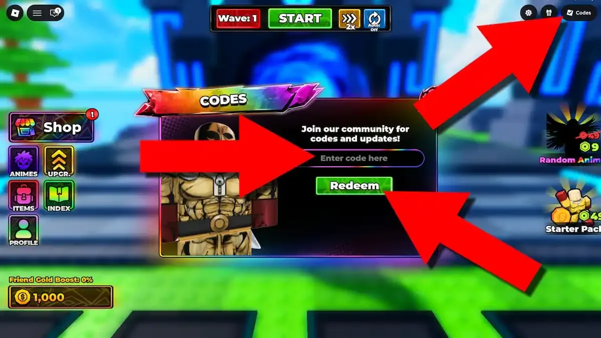 How to redeem codes in Roll Anime to Fight