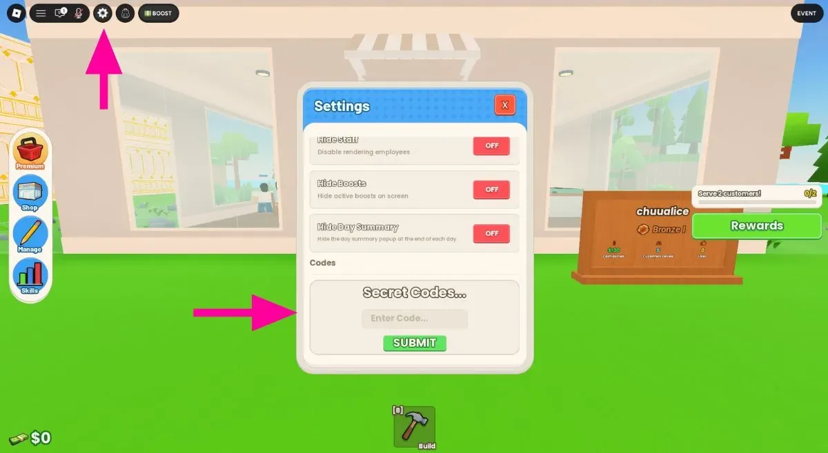 How to redeem codes in Run a Restaurant