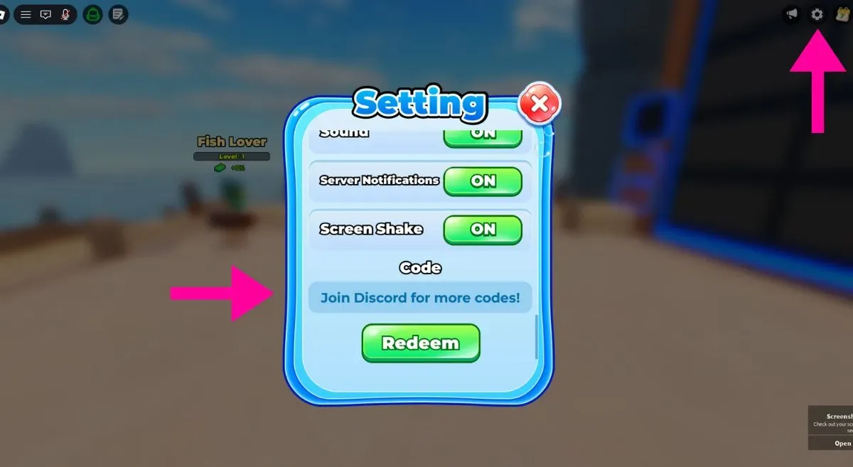 How to redeem codes in Scale Slimy Fish