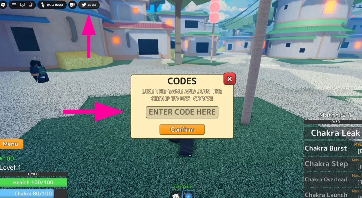 How to redeem codes in Shinobi Way