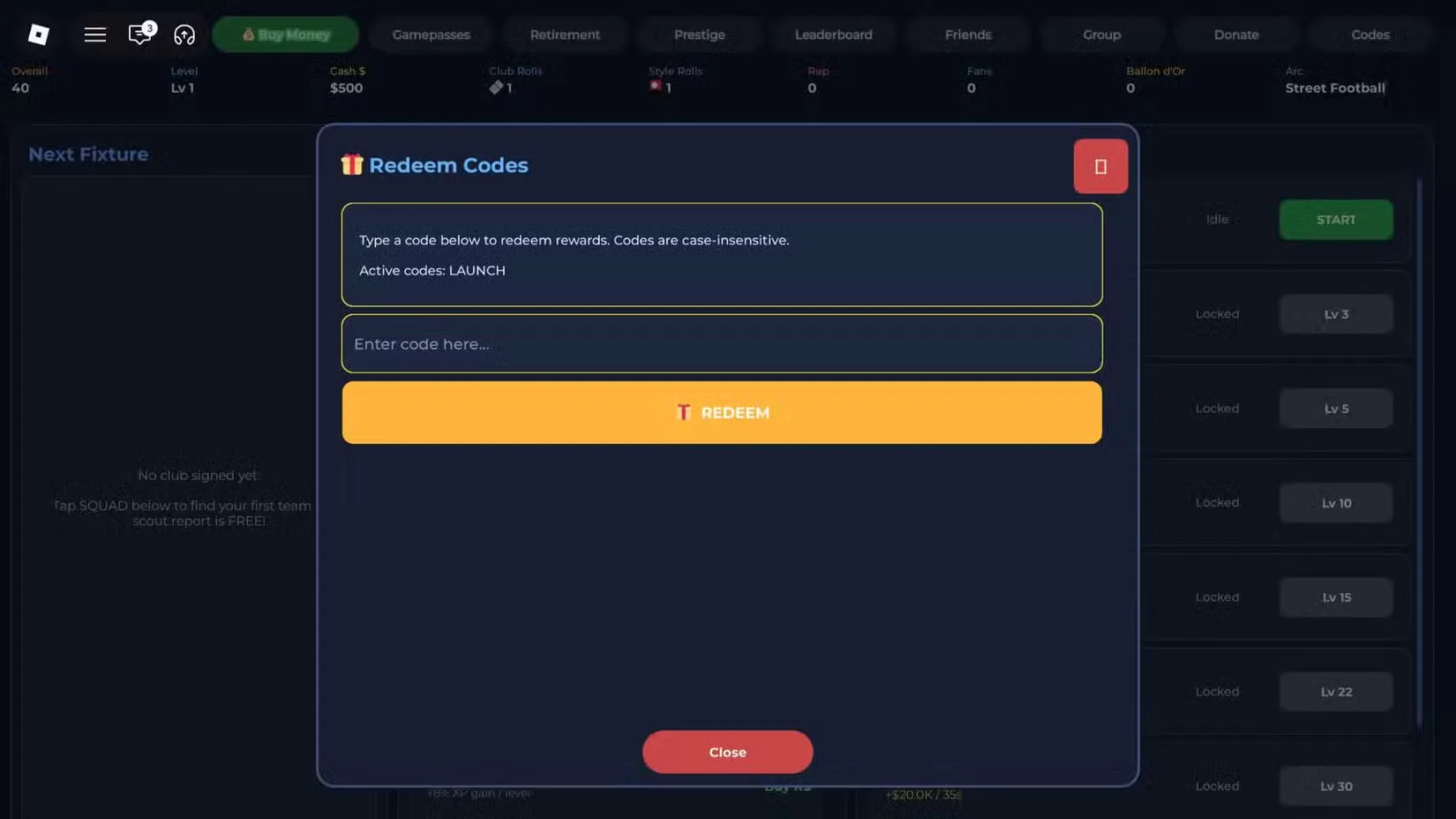 How to redeem codes in Soccer Legend Incremental