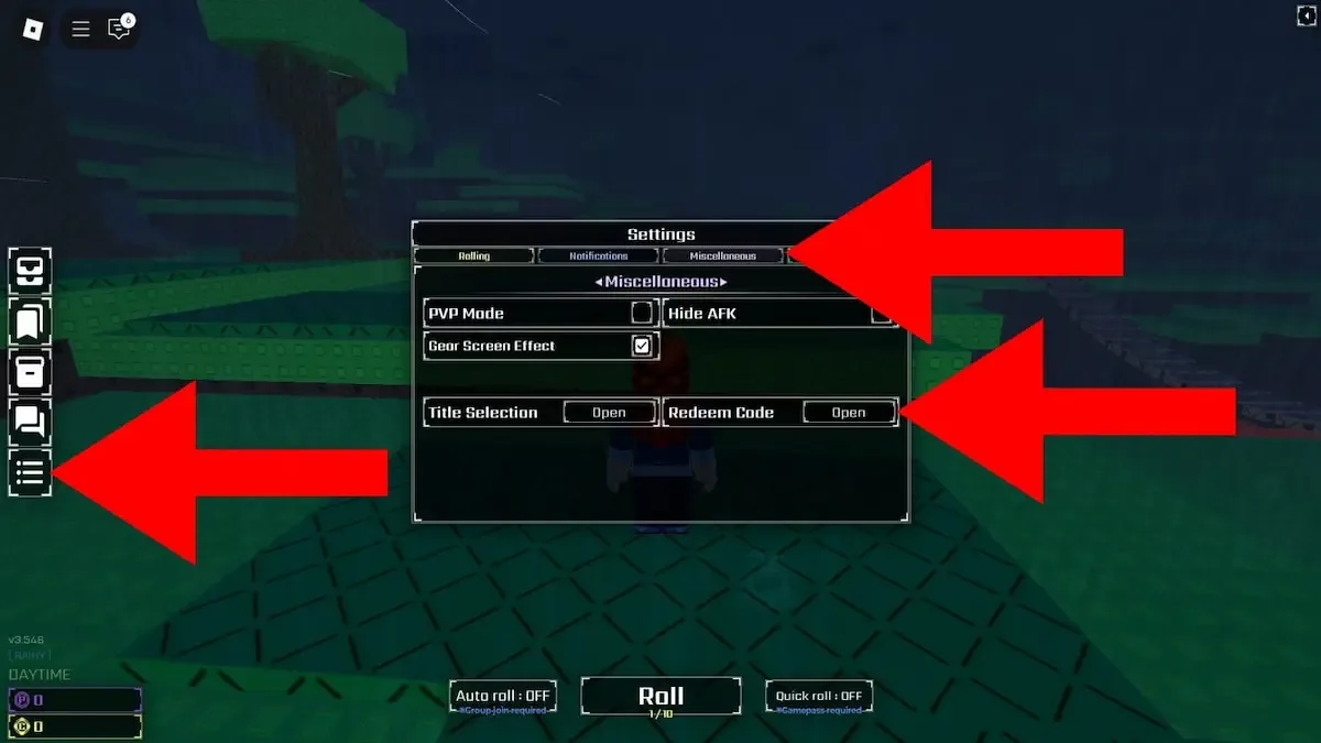 How to redeem codes in Sol's RNG