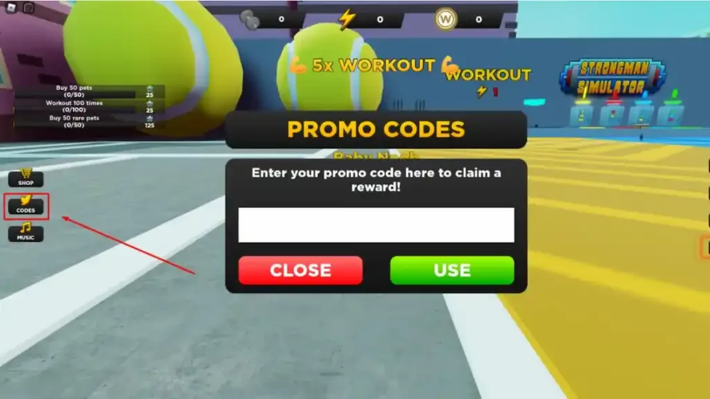 How to redeem codes in Strongman Simulator