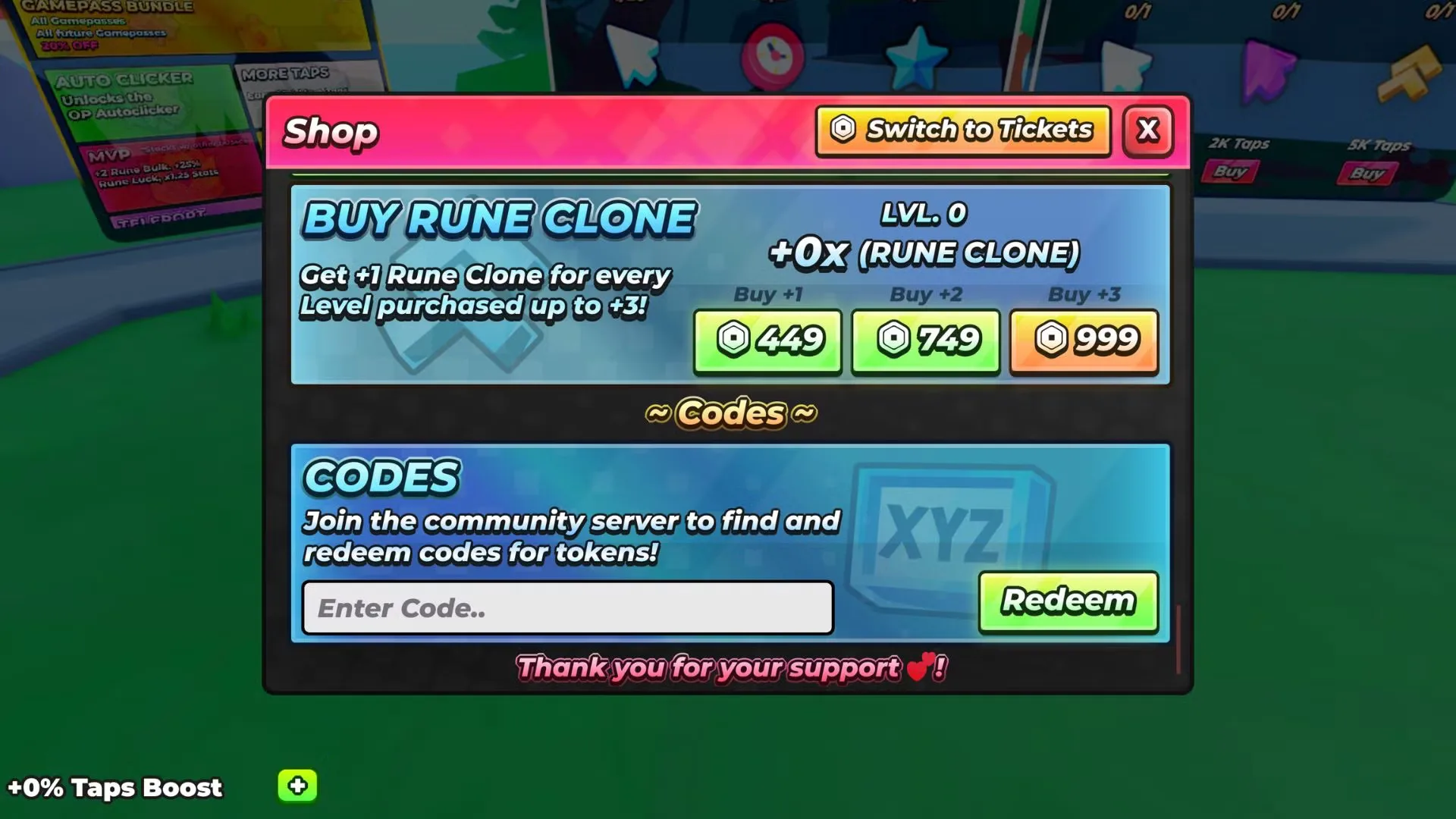 How to redeem codes in Tap Incremental