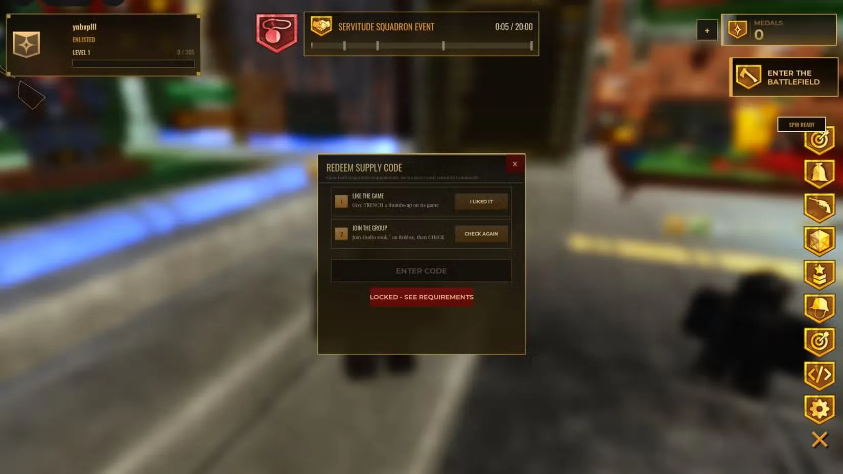 How to redeem codes in TRENCH DECAY