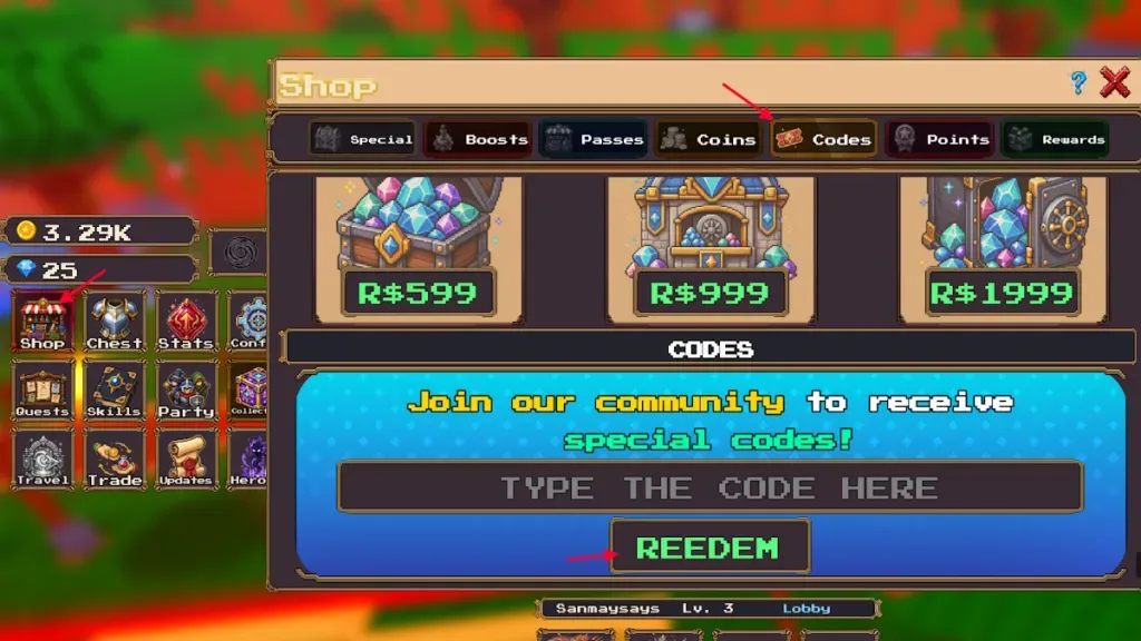 How to redeem codes in Voxel Fighters