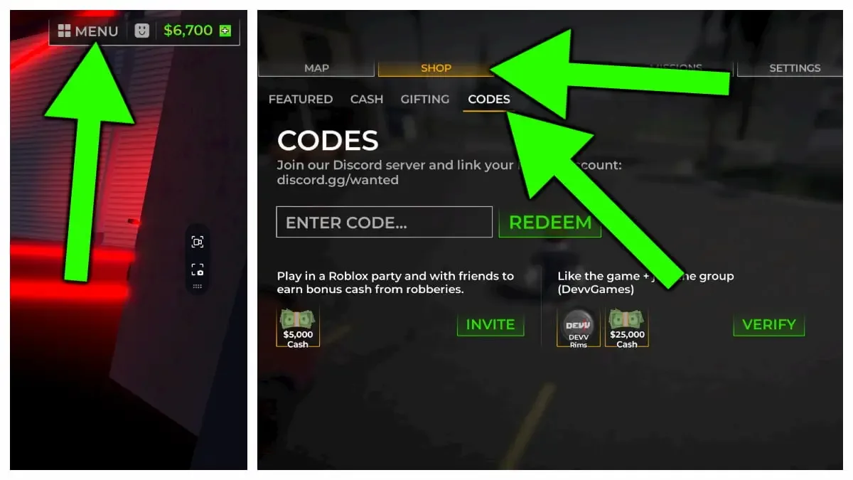 How to redeem codes in Wanted