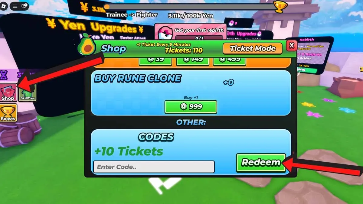 How to redeem codes in Yen Incremental