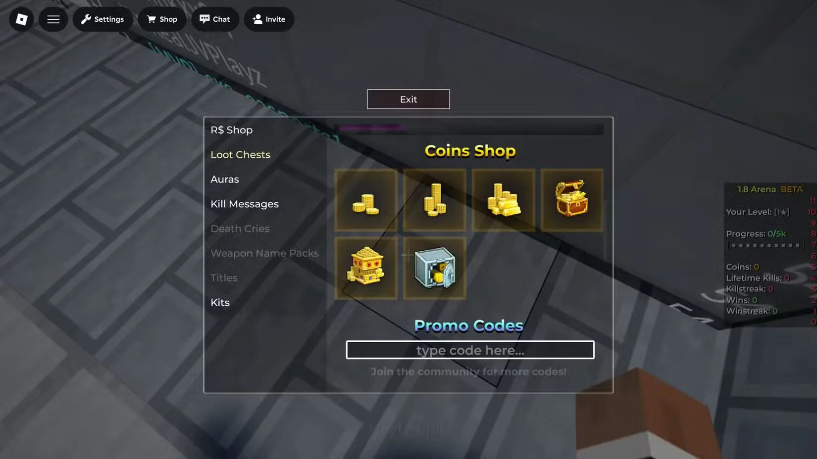 How to redeem codes in 1.8 Arena