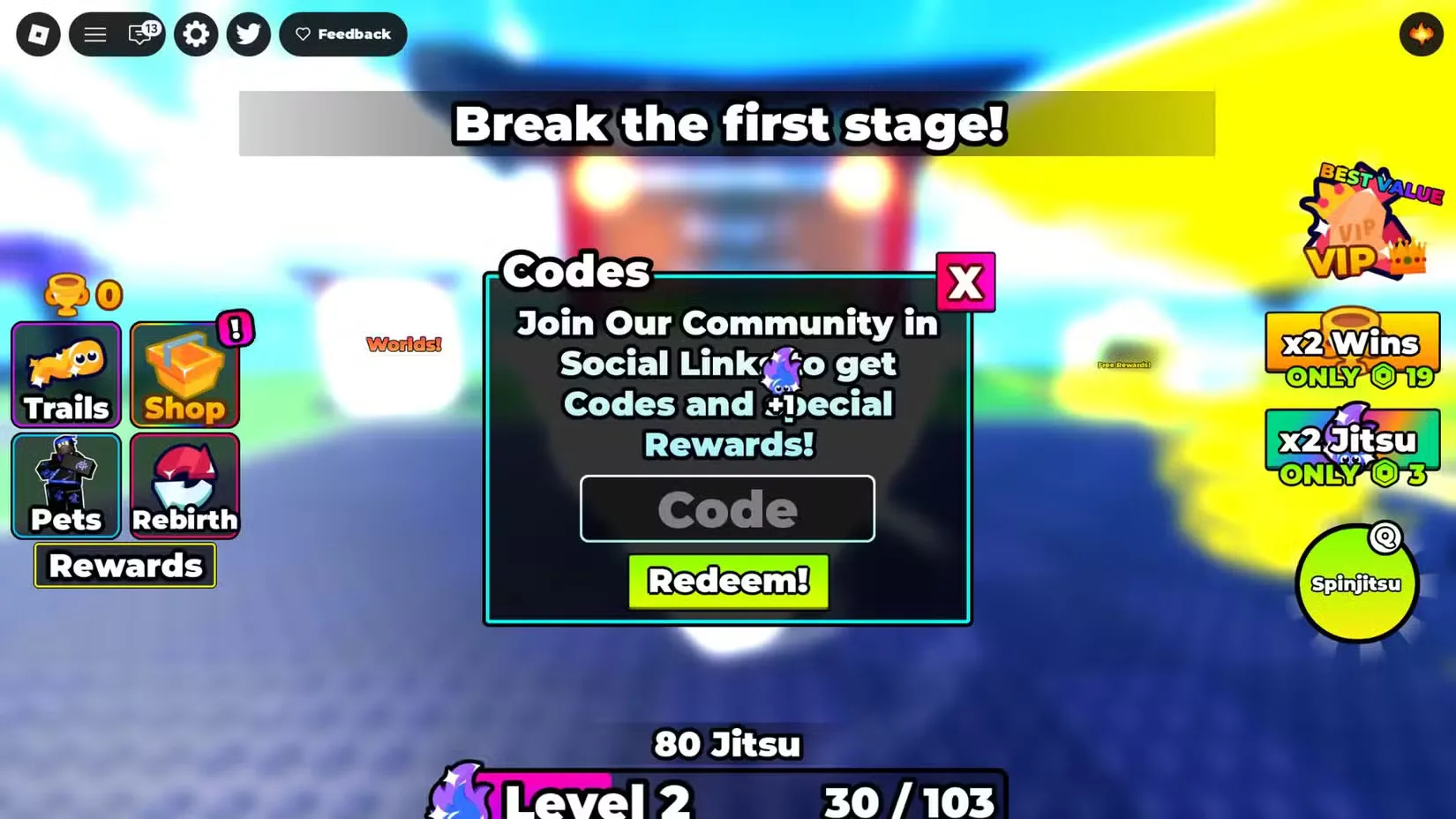 How to redeem codes in +1 Spinjitsu Escape