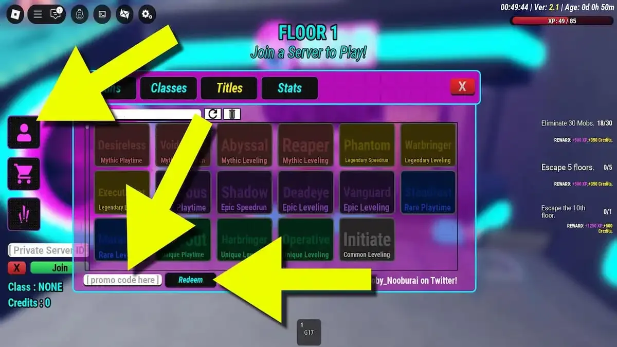 How to redeem codes in 18 Floors