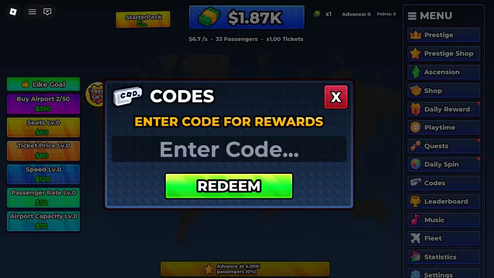 How to redeem codes in Airline Idle
