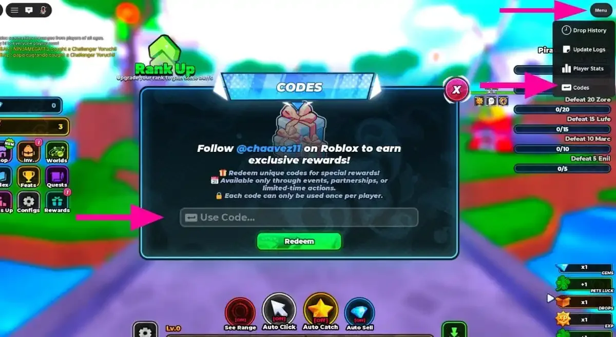 How to redeem codes in Anime Capture