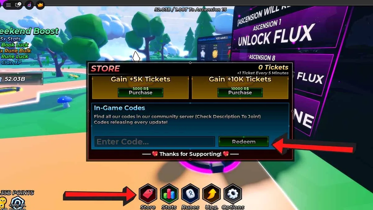 How to redeem codes in Ascension Incremental 2