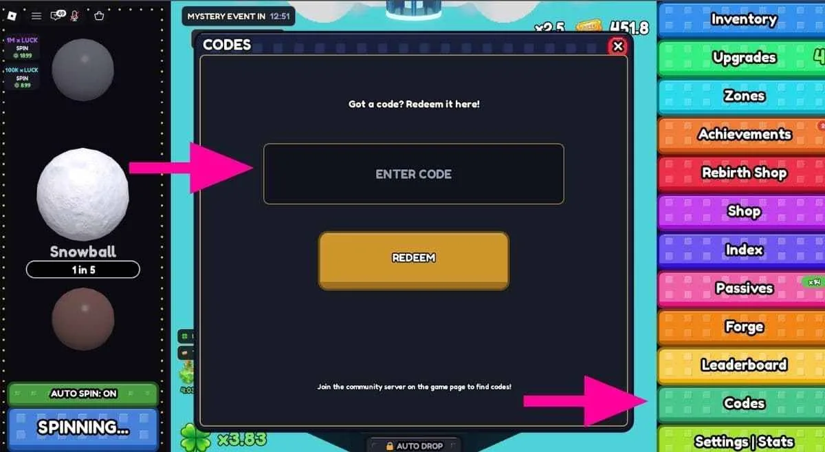 How to redeem codes in Ball Drop Game