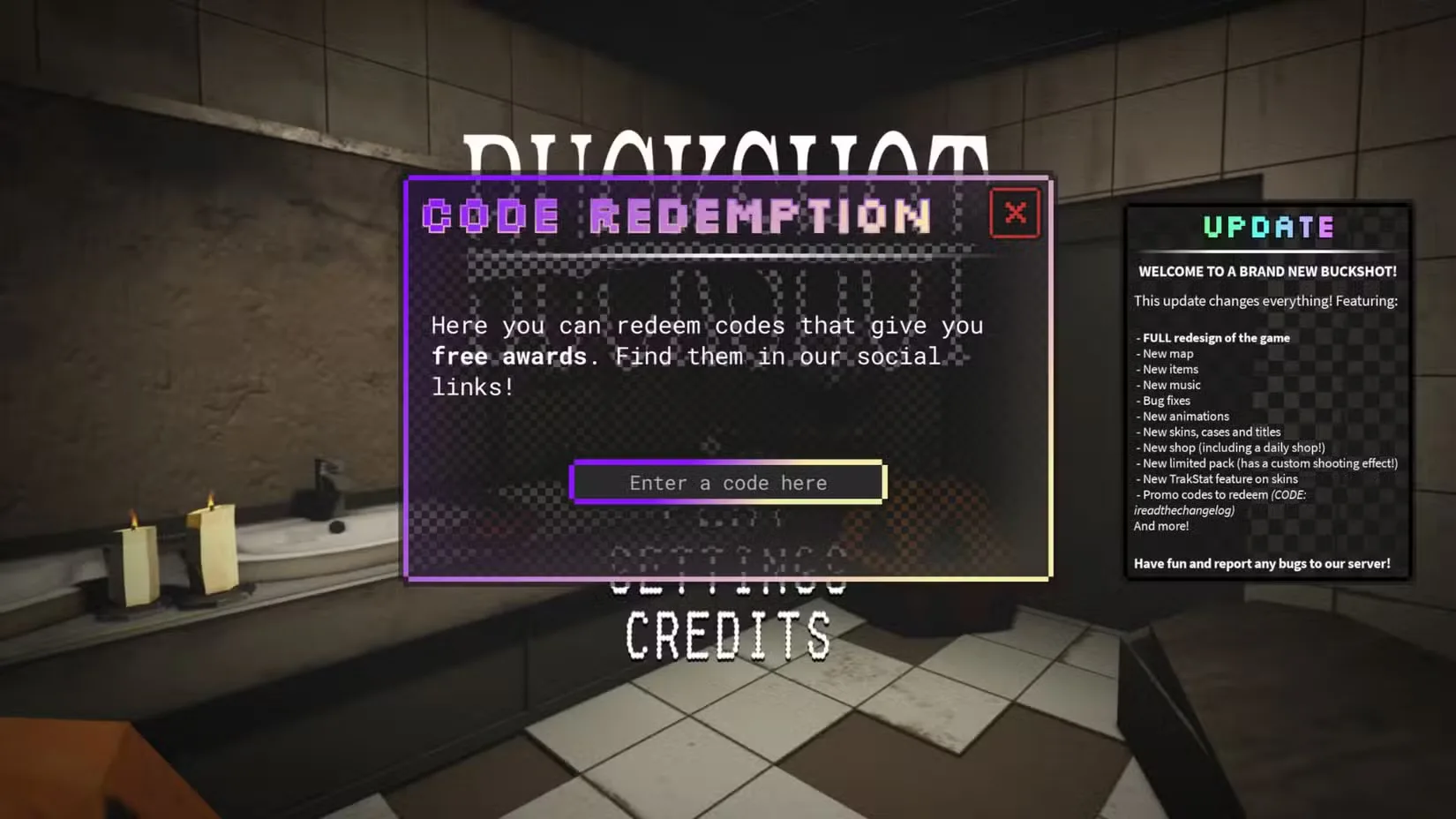 How to redeem codes in BUCKSHOT
