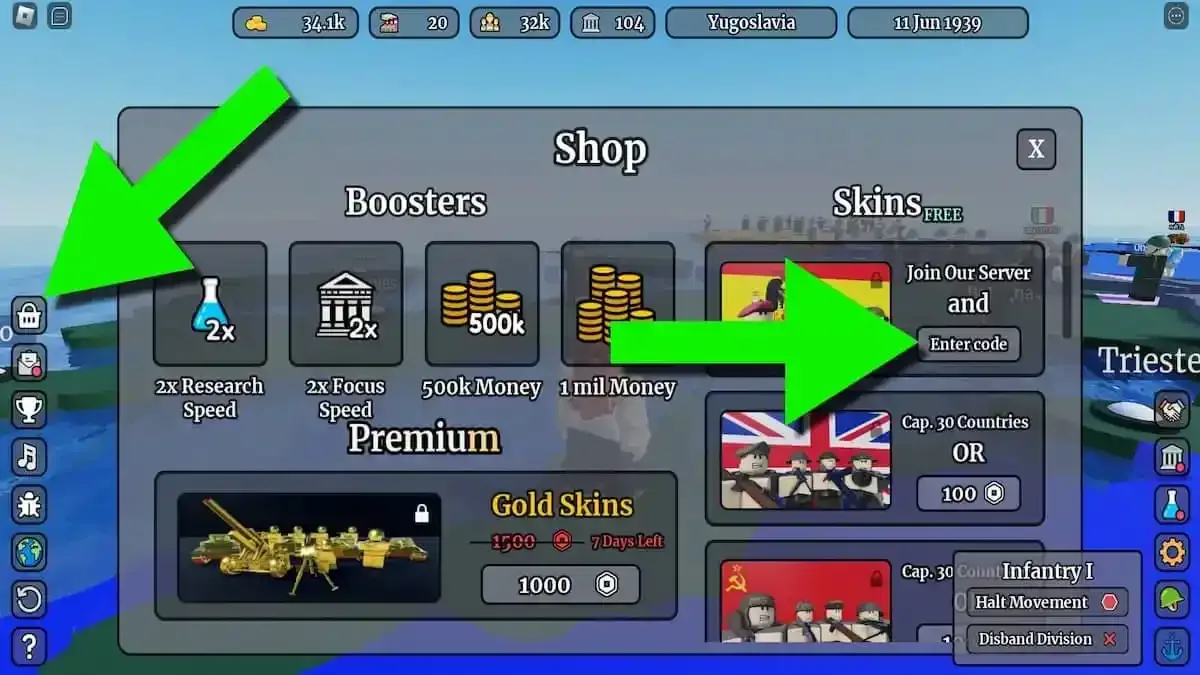 How to redeem codes in Conquer The World WW2