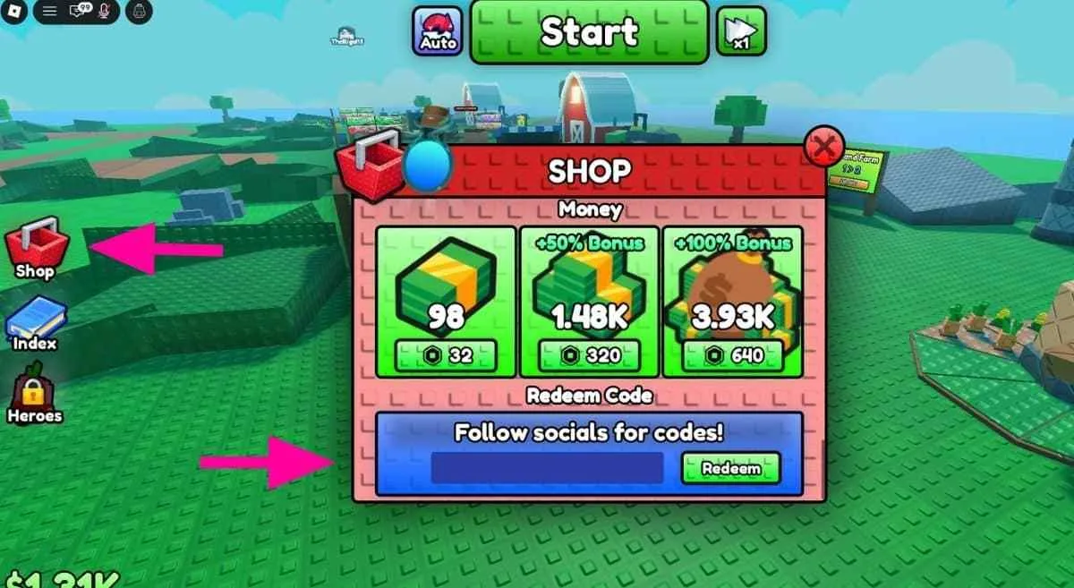How to redeem codes in Defend my Ring Farm