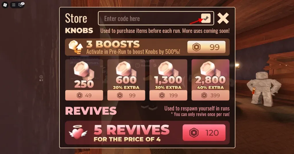 How to redeem codes in DOORS