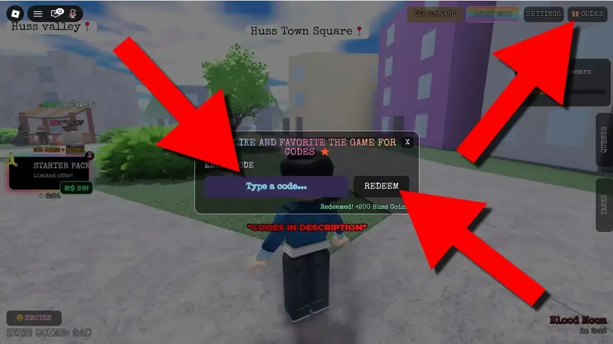 How to redeem codes in Escape Huss Valley