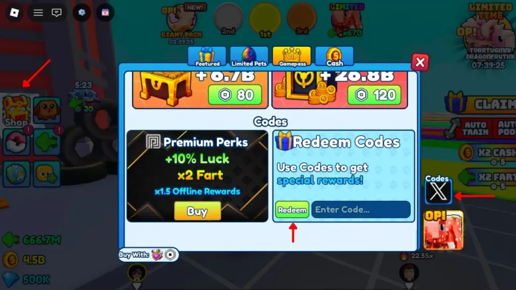 How to redeem codes in Fart Training