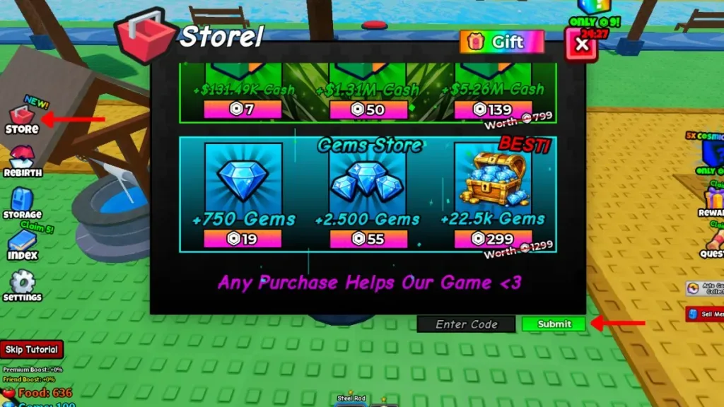 How to redeem codes in Fish an Anime RNG