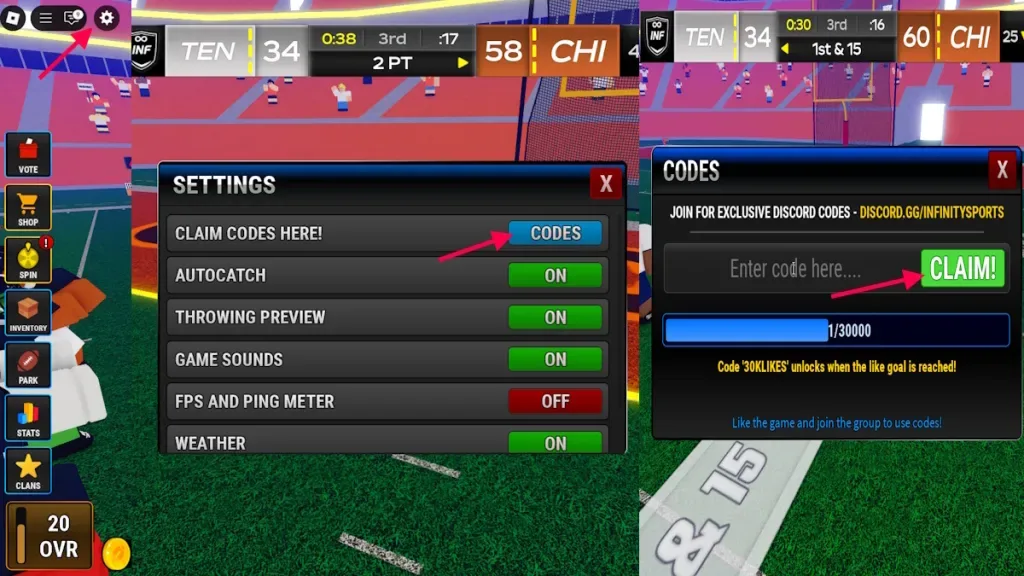 How to redeem codes in Football Legends