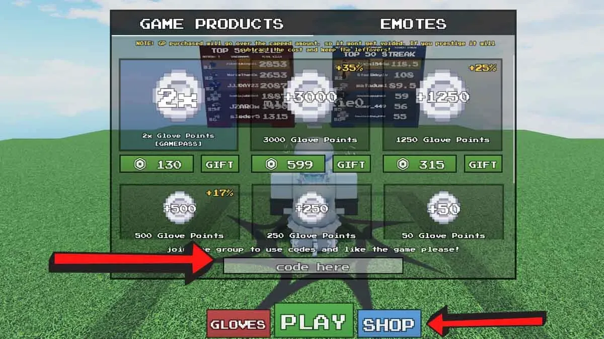 How to redeem codes in Glove Game 2