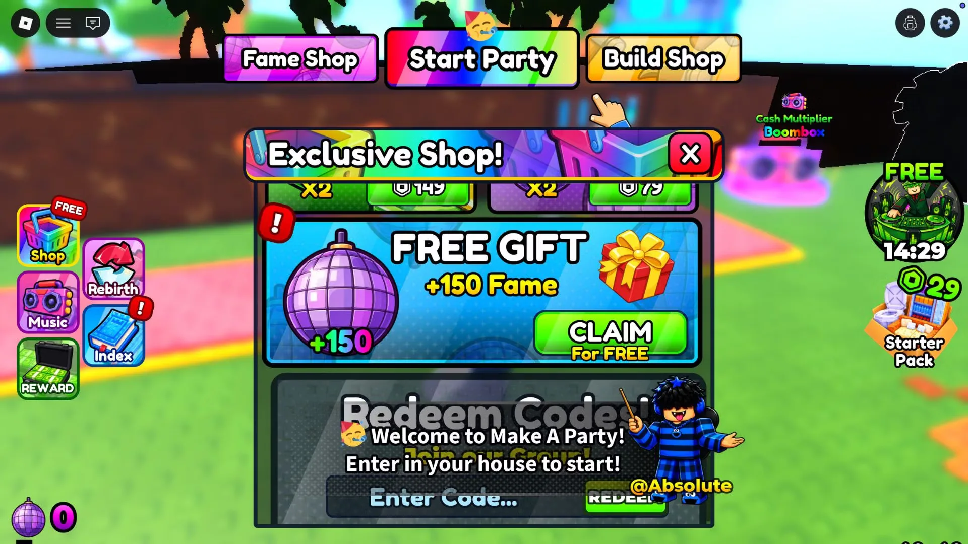 How to redeem codes in Make a Party