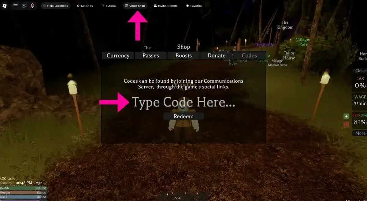 How to redeem codes in Medieval Life
