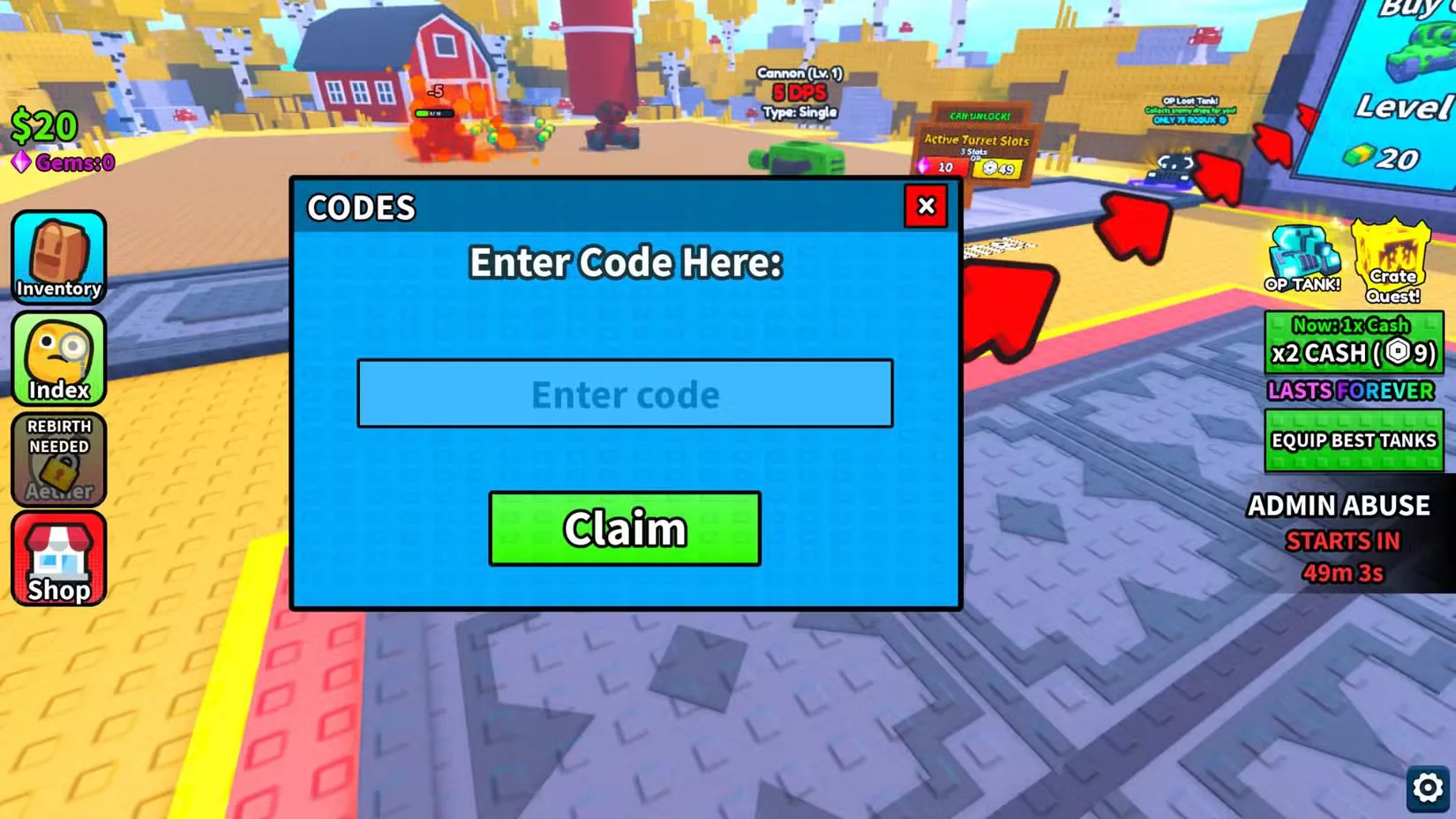 How to redeem codes in Merge a Tank