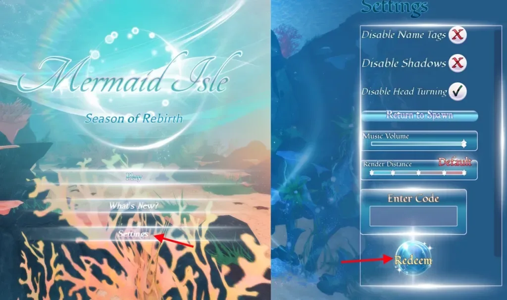 How to redeem codes in Mermaid Isle