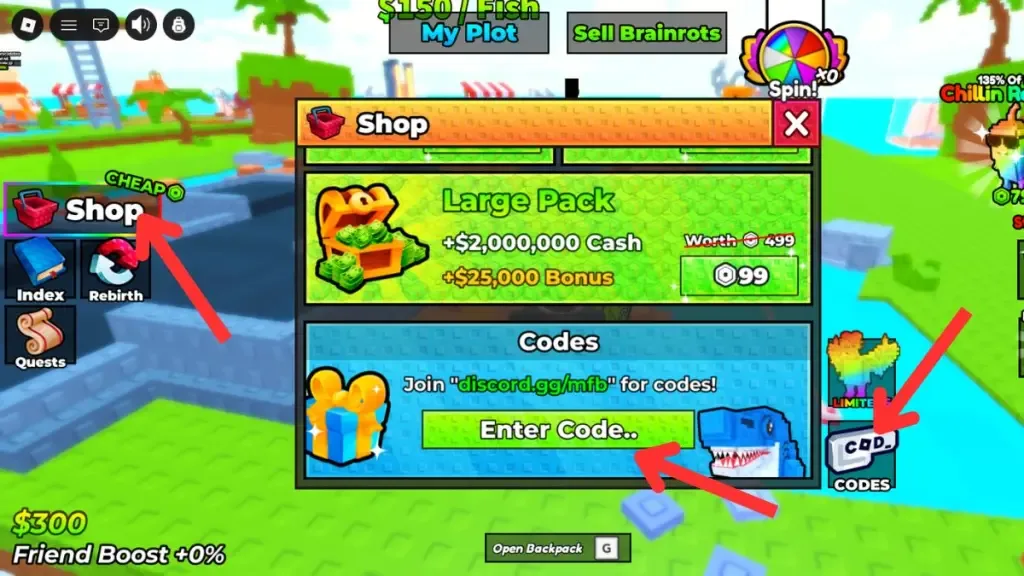 How to redeem codes in My Fishing Brainrots
