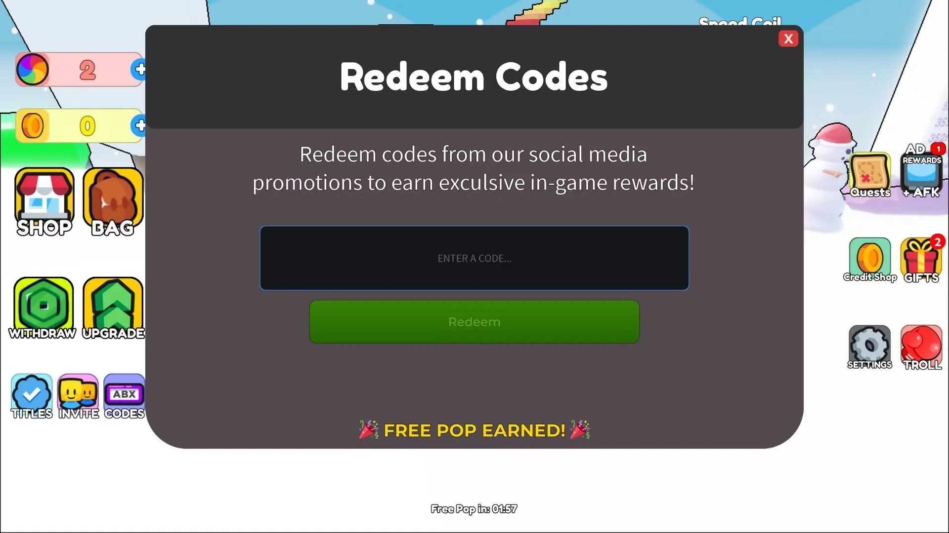How to redeem codes in Pop For Free