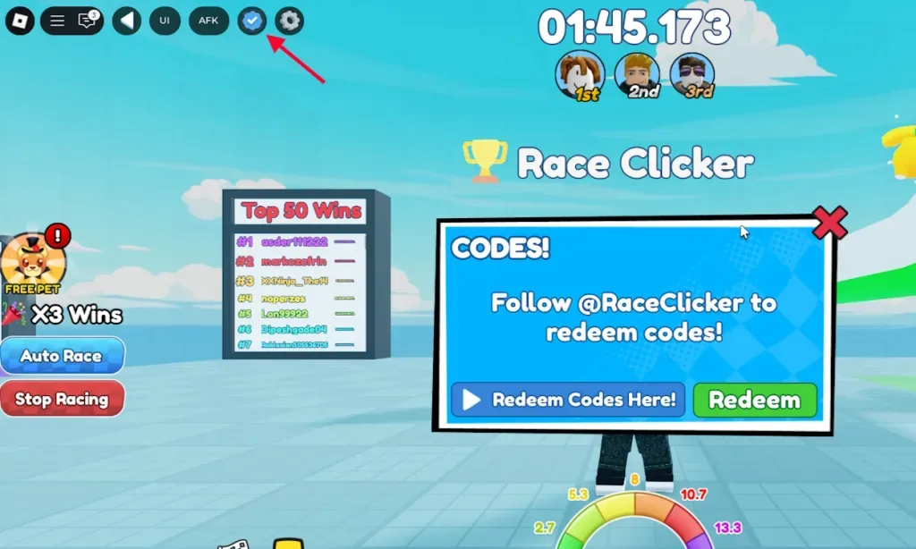 How to redeem codes in Race Clicker