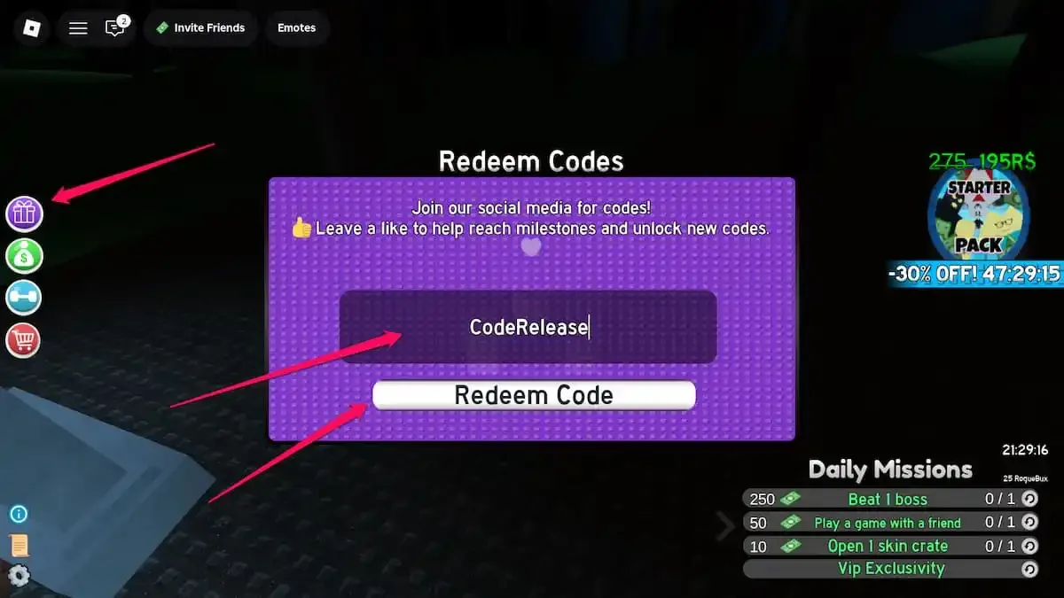 How to redeem codes in RogueRealms