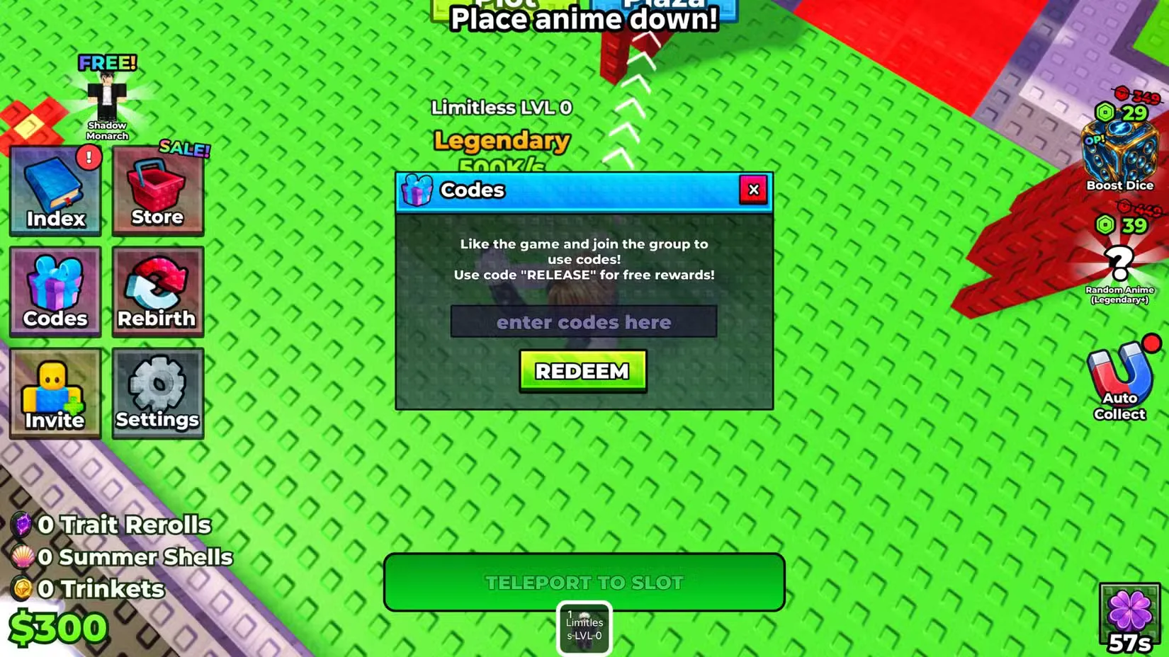 How to redeem codes in Roll Anime