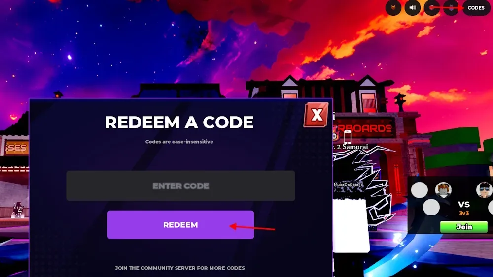How to redeem codes in Samurai Duels