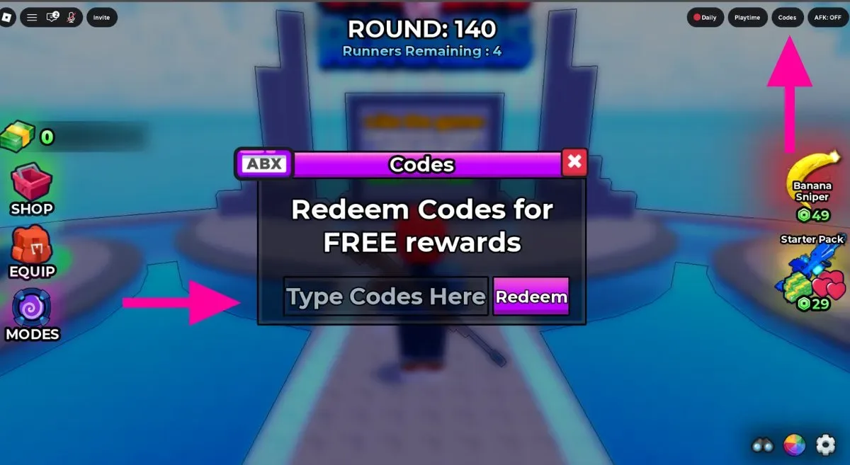 How to redeem codes in Snipers VS Runners