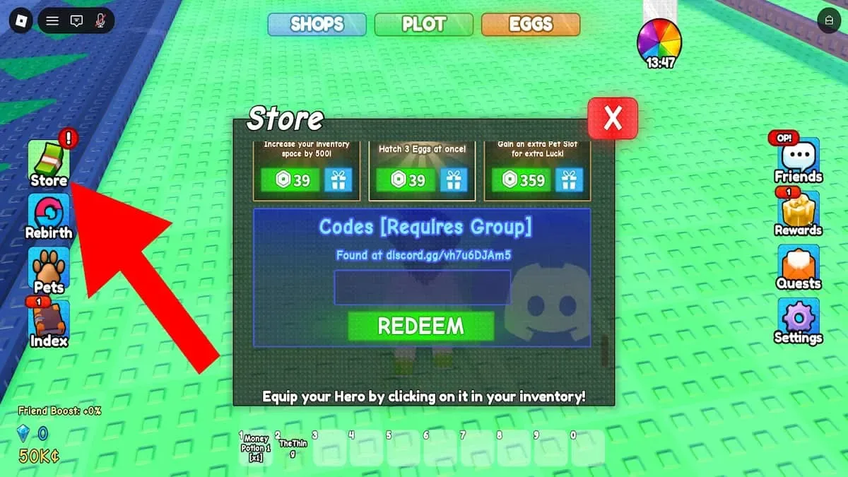 How to redeem codes in Spin a Superhero