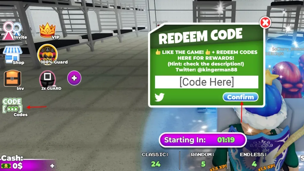 How to redeem codes in Squid Game