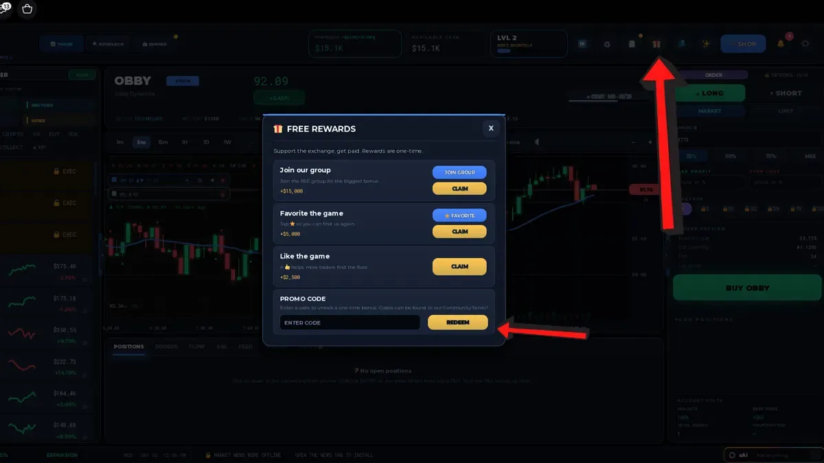 How to redeem codes in Stock Exchange 2