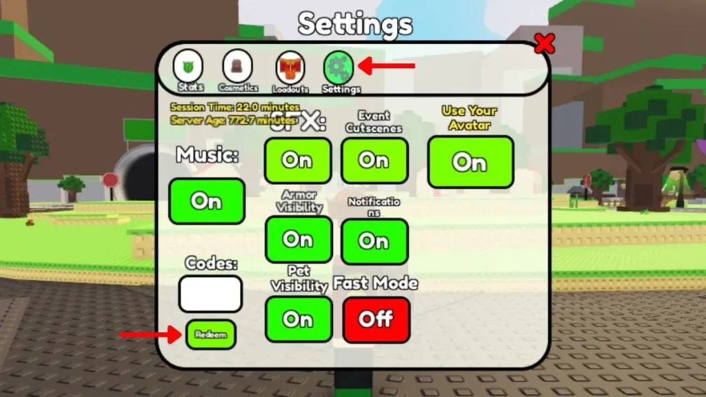 How to redeem codes in The Cul De Sac