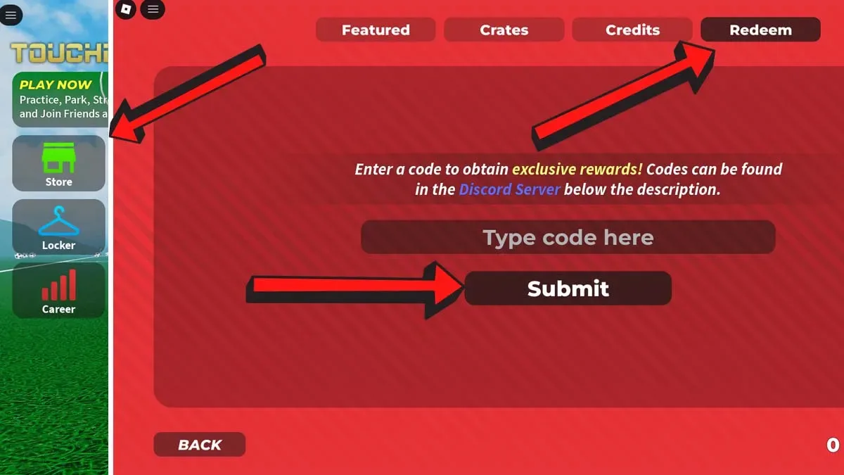 How to redeem codes in TOUCHLINE